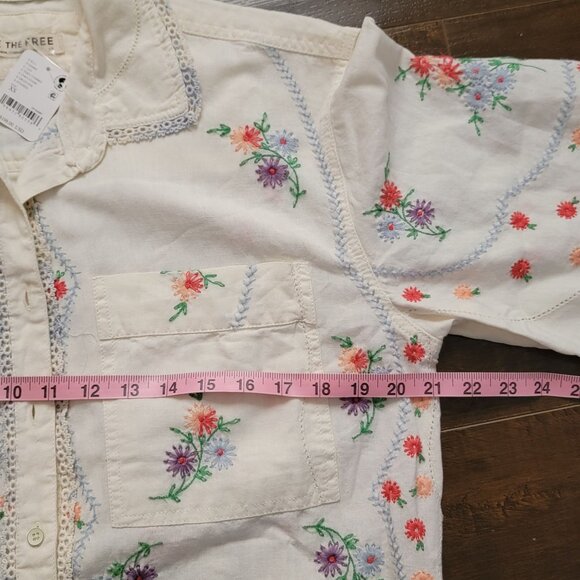 Free People Emma Embroidered Top Womens XS Boho Chic Floral Charming Garden - Picture 4 of 7
